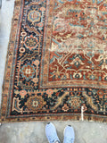 9'2 x 12'6 love worn antique Persian Heriz Rug - Blue Parakeet Rugs