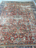 9'2 x 12'6 love worn antique Persian Heriz Rug - Blue Parakeet Rugs