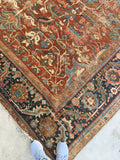 9'2 x 12'6 love worn antique Persian Heriz Rug - Blue Parakeet Rugs