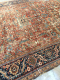 9'2 x 12'6 love worn antique Persian Heriz Rug - Blue Parakeet Rugs