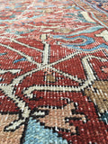 9'2 x 12'6 love worn antique Persian Heriz Rug - Blue Parakeet Rugs