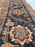 9'2 x 12'6 love worn antique Persian Heriz Rug - Blue Parakeet Rugs