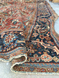 9'2 x 12'6 love worn antique Persian Heriz Rug - Blue Parakeet Rugs