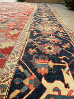 9'7 x 14'8 Antique Timeworn Persian Serapi rug #2736ML - Blue Parakeet Rugs