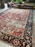 9'7 x 14'8 Antique Timeworn Persian Serapi rug #2736ML - Blue Parakeet Rugs