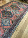 6'9 x 12'3 coral Antique Soumak #772T / Soumak Flatweave Rug / Large Caucasian Rug - Blue Parakeet Rugs