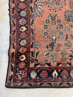 4'4 x 6'4 Antique coral floral rug #2045 / 4x6 Vintage Rug - Blue Parakeet Rugs