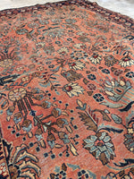 4'4 x 6'4 Antique coral floral rug #2045 / 4x6 Vintage Rug - Blue Parakeet Rugs
