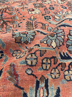 4'4 x 6'4 Antique coral floral rug #2045 / 4x6 Vintage Rug - Blue Parakeet Rugs