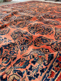 9'8 x 13'4 Antique Persian Coral Sarouk rug #2216 / 10x13 Vintage Rug - Blue Parakeet Rugs