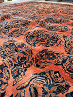 9'8 x 13'4 Antique Persian Coral Sarouk rug #2216 / 10x13 Vintage Rug - Blue Parakeet Rugs