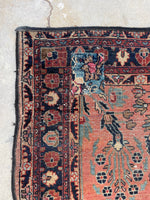 4'4 x 6'4 Antique coral floral rug #2045 / 4x6 Vintage Rug - Blue Parakeet Rugs