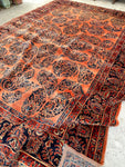 9'8 x 13'4 Antique Persian Coral Sarouk rug #2216 / 10x13 Vintage Rug - Blue Parakeet Rugs