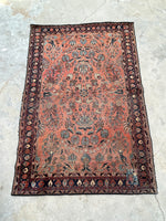 4'4 x 6'4 Antique coral floral rug #2045 / 4x6 Vintage Rug - Blue Parakeet Rugs