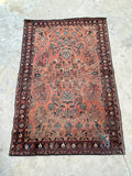 4'4 x 6'4 Antique coral floral rug #2045 / 4x6 Vintage Rug - Blue Parakeet Rugs