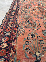 4'4 x 6'4 Antique coral floral rug #2045 / 4x6 Vintage Rug - Blue Parakeet Rugs
