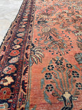 4'4 x 6'4 Antique coral floral rug #2045 / 4x6 Vintage Rug - Blue Parakeet Rugs