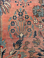 4'4 x 6'4 Antique coral floral rug #2045 / 4x6 Vintage Rug - Blue Parakeet Rugs