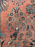 4'4 x 6'4 Antique coral floral rug #2045 / 4x6 Vintage Rug - Blue Parakeet Rugs