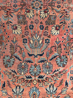 4'4 x 6'4 Antique coral floral rug #2045 / 4x6 Vintage Rug - Blue Parakeet Rugs