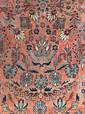 4'4 x 6'4 Antique coral floral rug #2045 / 4x6 Vintage Rug - Blue Parakeet Rugs
