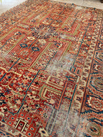 8'10 x 11'10 Antique Persian Dragon design Heriz rug #2218 / 9x12 Vintage Rug - Blue Parakeet Rugs