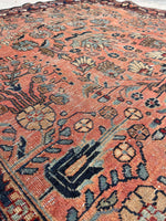 4'4 x 6'4 Antique coral floral rug #2045 / 4x6 Vintage Rug - Blue Parakeet Rugs