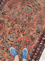 4'4 x 6'4 Antique coral floral rug #2045 / 4x6 Vintage Rug - Blue Parakeet Rugs