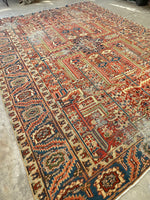 8'10 x 11'10 Antique Persian Dragon design Heriz rug #2218 / 9x12 Vintage Rug - Blue Parakeet Rugs