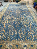 10’5 x 19’ Nature and Animal Scene Antique Indian rug #2534 / 11x19 vintage rug - Blue Parakeet Rugs