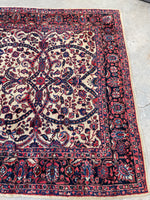 7'6 x 11' Antique Ivory Persian Mahal rug #2219 / 7x11 Vintage Rug - Blue Parakeet Rugs