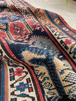 3'1 x 15'8 Antique Caucasian runner #1876 / 3x16 Vintage Runner - Blue Parakeet Rugs