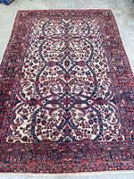 7'6 x 11' Antique Ivory Persian Mahal rug #2219 / 7x11 Vintage Rug - Blue Parakeet Rugs