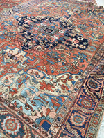 9'8 x 12'5 Antique Heriz with French Blue Corners - Blue Parakeet Rugs
