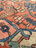 9'8 x 12'5 Antique Heriz with French Blue Corners - Blue Parakeet Rugs