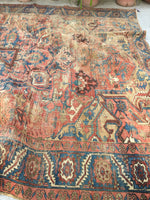 9'4 x 11'5 love worn antique Persian Heriz Rug (#1025) - Blue Parakeet Rugs
