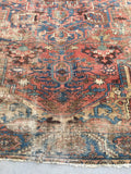 9'4 x 11'5 love worn antique Persian Heriz Rug (#1025) - Blue Parakeet Rugs