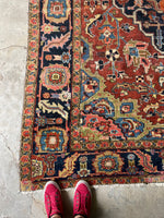 7’2 x 10’7 Antique Persian Heriz Rug #2738 / Large Vintage Rug - Blue Parakeet Rugs