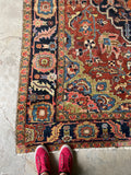 7’2 x 10’7 Antique Persian Heriz Rug #2738 / Large Vintage Rug - Blue Parakeet Rugs