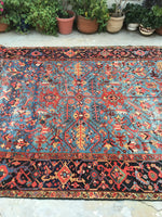 8'1 x 11'4 french blue ground Antique Persian Heriz Rug (#836) - Blue Parakeet Rugs