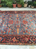 8'1 x 11'4 french blue ground Antique Persian Heriz Rug (#836) - Blue Parakeet Rugs