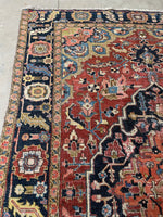 7’2 x 10’7 Antique Persian Heriz Rug #2738 / Large Vintage Rug - Blue Parakeet Rugs
