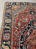 7’2 x 10’7 Antique Persian Heriz Rug #2738 / Large Vintage Rug - Blue Parakeet Rugs