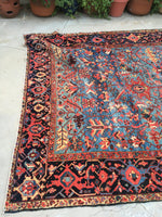 8'1 x 11'4 french blue ground Antique Persian Heriz Rug (#836) - Blue Parakeet Rugs