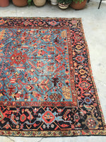 8'1 x 11'4 french blue ground Antique Persian Heriz Rug (#836) - Blue Parakeet Rugs