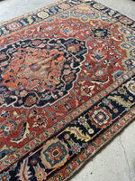 7’2 x 10’7 Antique Persian Heriz Rug #2738 / Large Vintage Rug - Blue Parakeet Rugs