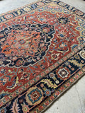 7’2 x 10’7 Antique Persian Heriz Rug #2738 / Large Vintage Rug - Blue Parakeet Rugs