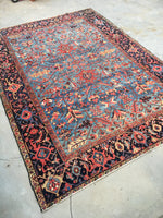 8'1 x 11'4 french blue ground Antique Persian Heriz Rug (#836) - Blue Parakeet Rugs