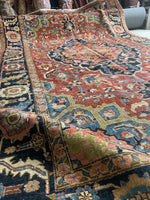 7’2 x 10’7 Antique Persian Heriz Rug #2738 / Large Vintage Rug - Blue Parakeet Rugs
