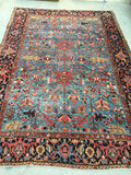 8'1 x 11'4 french blue ground Antique Persian Heriz Rug (#836) - Blue Parakeet Rugs
